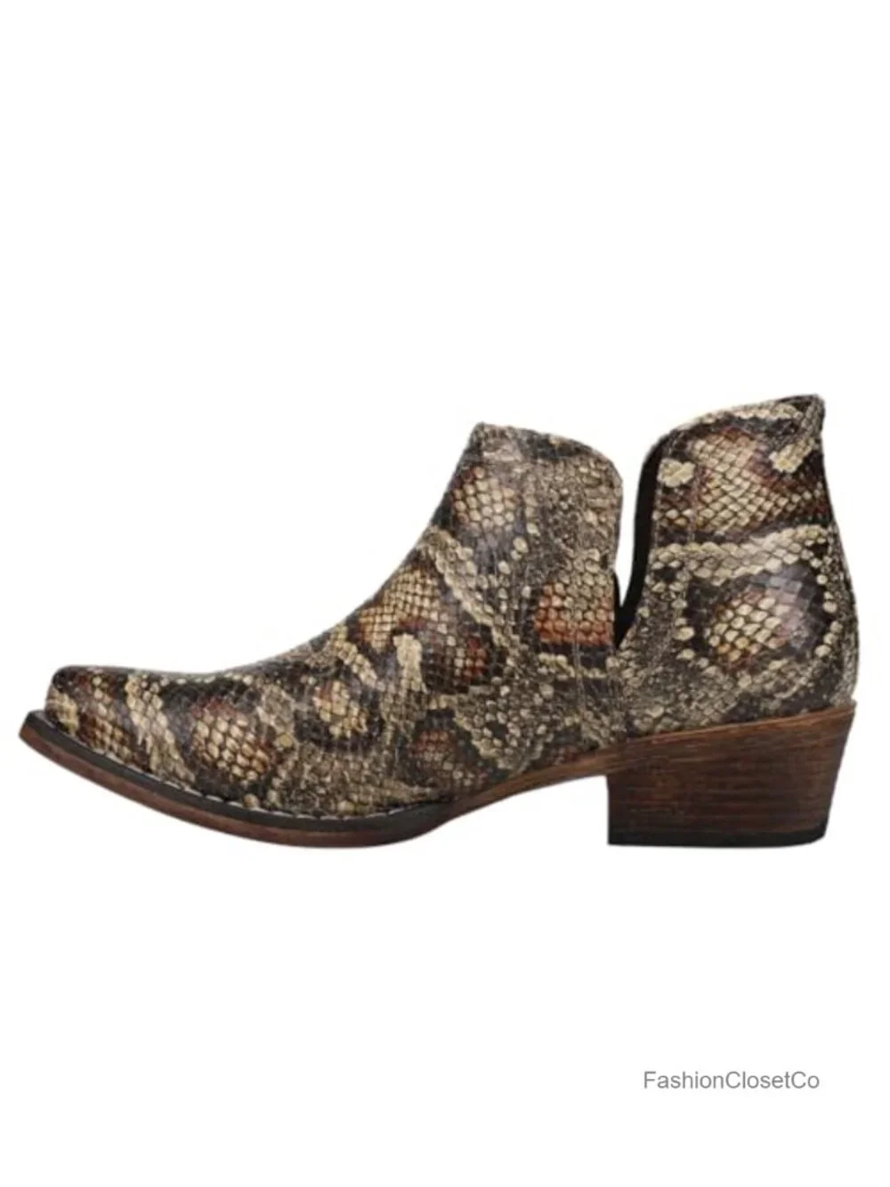 Faux Leather Snake Print Snip Toe Cowboy Booties Ankle Boots
